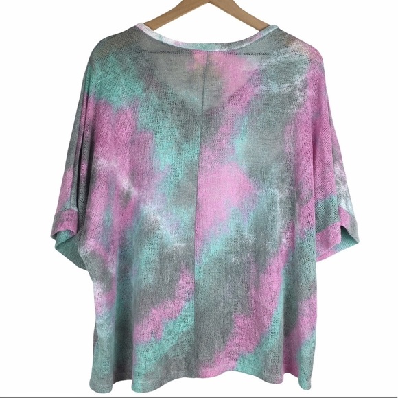 FANTASTIC FAWN Sweater Loose Knit Tie Dye Boho Pastel 3/4 Sleeve Size Medium - Picture 4 of 12